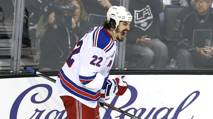 LOS ANGELES, CA – JUNE 13: Brian Boyle #22 of the New York Rangers celebrates his second period goal past goaltender Jonathan Quick #32 of the Los Angeles Kings during Game Five of the 2014 Stanley Cup Final at Staples Center on June 13, 2014 in Los Angeles, California. (Photo by Christian Petersen/Getty Images)