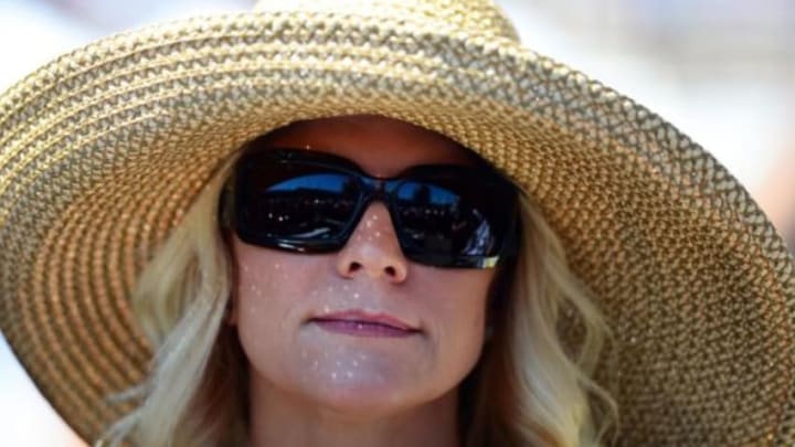 May 25, 2014; Indianapolis, IN, USA; Patricia Driscoll girlfriend of IndyCar Series driver Kurt Busch (not pictured) during the 2014 Indianapolis 500 at Indianapolis Motor Speedway. Mandatory Credit: Andrew Weber-USA TODAY Sports