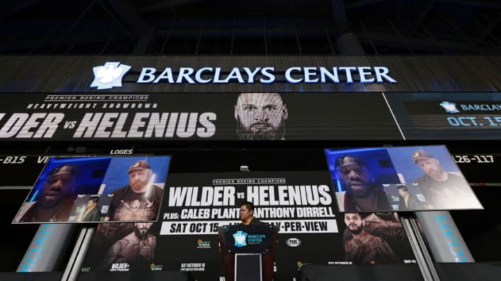BROOKLYN, NY - AUGUST 30: Host Ray Flores moderates a video press conference for Deontay Wilder and Robert Helenius at Barclays Center on August 30, 2022 in Brooklyn, New York. The tow will fight on October 15 at Barclays Center. (Photo by Rich Schultz/Getty Images)
