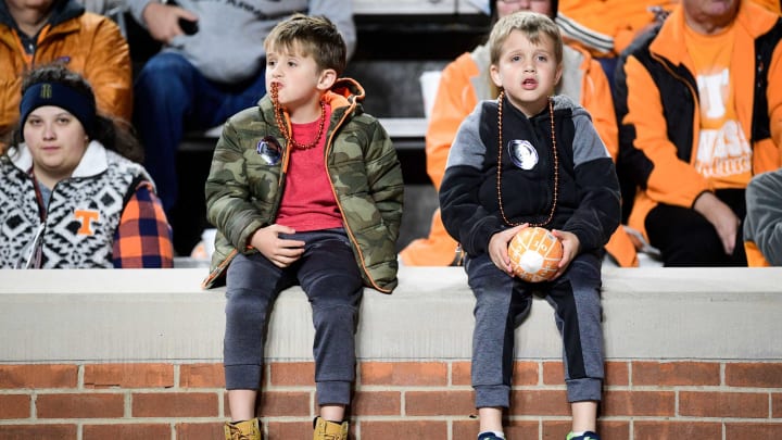 Young fans watch team warmups from the sideline before a game against South Alabama at Neyland Stadium in Knoxville, Tenn. on Saturday, Nov. 20, 2021.Kns Tennessee South Alabama Football