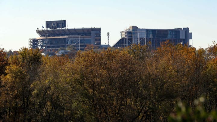 Oct 22, 2022; University Park, Pennsylvania, USA; An exterior view of Beaver Stadium with the fall foliage prior to the game between the Minnesota Golden Gophers and the Penn State Nittany Lions. Mandatory Credit: Matthew OHaren-USA TODAY Sports