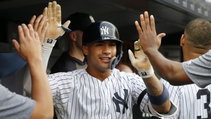 NEW YORK, NEW YORK - JUNE 25: Gleyber Torres #25 of the New York Yankees celebrates his second inning home run against the Toronto Blue Jays at Yankee Stadium on June 25, 2019 in New York City. (Photo by Jim McIsaac/Getty Images)
