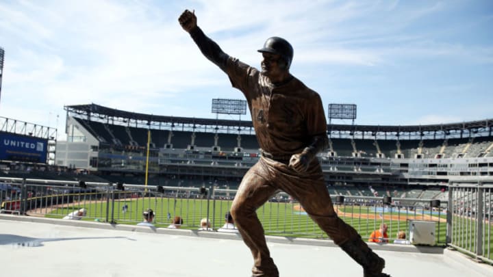 CHICAGO, IL - SEPTEMBER 28: Paul Konerko statue in left field before the Chicago White Sox take on the Kansas City Royals September 28, 2014 at U.S. Cellular Field in Chicago, Illinois. (Photo by Tasos Katopodis/Getty Images)