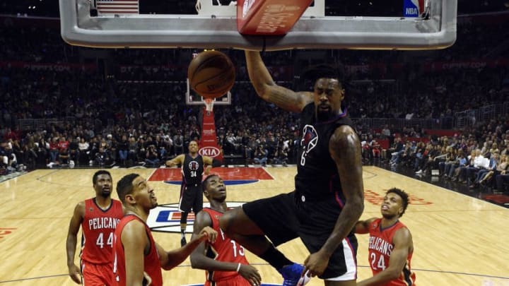 Dec 10, 2016; Los Angeles, CA, USA; Los Angeles Clippers center DeAndre Jordan (6) dunks the ball against the New Orleans Pelicans during the second quarter at Staples Center. Mandatory Credit: Kelvin Kuo-USA TODAY Sports