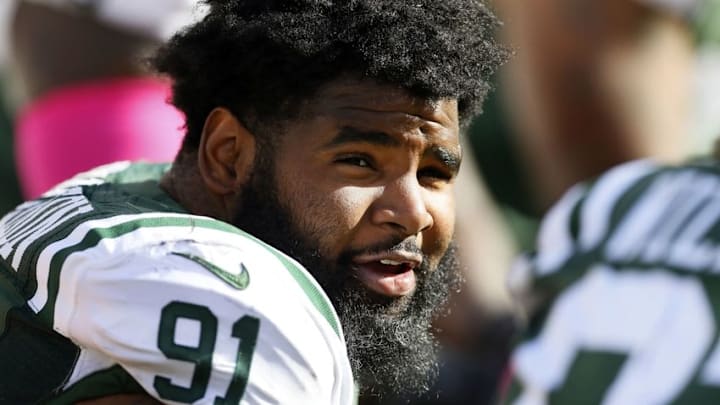 Oct 23, 2016; East Rutherford, NJ, USA; New York Jets defensive end Sheldon Richardson (91) on sideline during second half against the Baltimore Ravens at MetLife Stadium. The New York Jets defeated the Baltimore Ravens 24-16.Mandatory Credit: Noah K. Murray-USA TODAY Sports