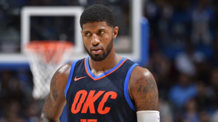 ORLANDO, FL – NOVEMBER 29: Paul George #13 of the Oklahoma City Thunder during the game against the Orlando Magic on November 29, 2017 at Amway Center in Orlando, Florida. NOTE TO USER: User expressly acknowledges and agrees that, by downloading and/or using this photograph, user is consenting to the terms and conditions of the Getty Images License Agreement. Mandatory Copyright Notice: Copyright 2017 NBAE (Photo by Fernando Medina/NBAE via Getty Images)