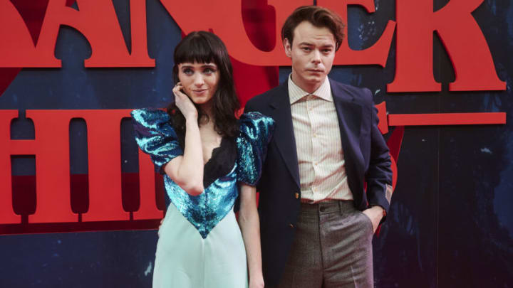 MADRID, SPAIN - MAY 18: US Actress Natalia Dyer (L) and British actor Charlie Heaton (R) attend the season 4 premiere of Netflix's "Stranger Things" at Callao Cinema on May 18, 2022 in Madrid, Spain. (Photo by Borja B. Hojas/Getty Images for Netflix)