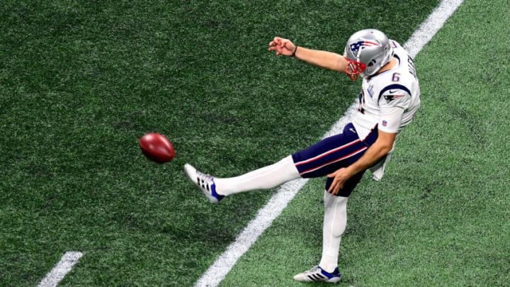 ATLANTA, GEORGIA - FEBRUARY 03: Ryan Allen #6 of the New England Patriots punts the ball against the Los Angeles Rams in the second quarter during Super Bowl LIII at Mercedes-Benz Stadium on February 03, 2019 in Atlanta, Georgia. (Photo by Scott Cunningham/Getty Images)