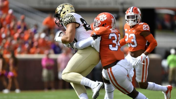 CLEMSON, SC - OCTOBER 07: Defensive end Justin Foster
