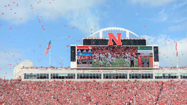 LINCOLN, NE - OCTOBER 01: Fans of the Nebraska Cornhuskers release balloons after the first score against the Illinois Fighting Illini at Memorial Stadium on October 1, 2016 in Lincoln, Nebraska. (Photo by Steven Branscombe/Getty Images)