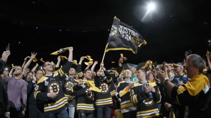 BOSTON, MASSACHUSETTS - MAY 27: Boston Bruins fans cheer on their team prior to Game One of the 2019 NHL Stanley Cup Final against the St. Louis Blues at TD Garden on May 27, 2019 in Boston, Massachusetts. (Photo by Bruce Bennett/Getty Images)
