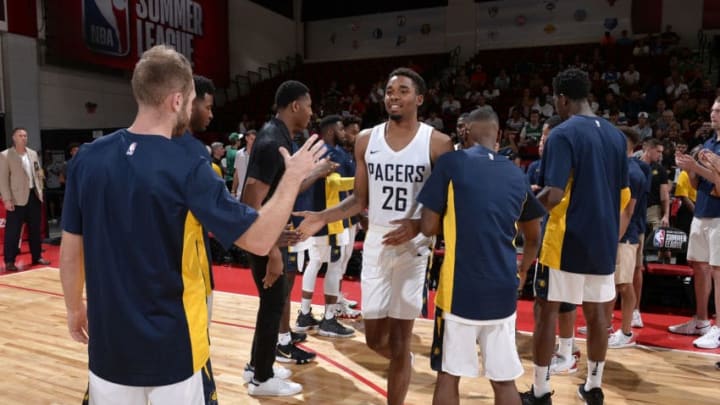 LAS VEGAS, NV - JULY 6: Ben Moore #26 of the Indiana Pacers is introduced before the game against the Houston Rockets during the 2018 Las Vegas Summer League on July 6, 2018 at the Cox Pavilion in Las Vegas, Nevada. (Photo by David Dow/NBAE via Getty Images)