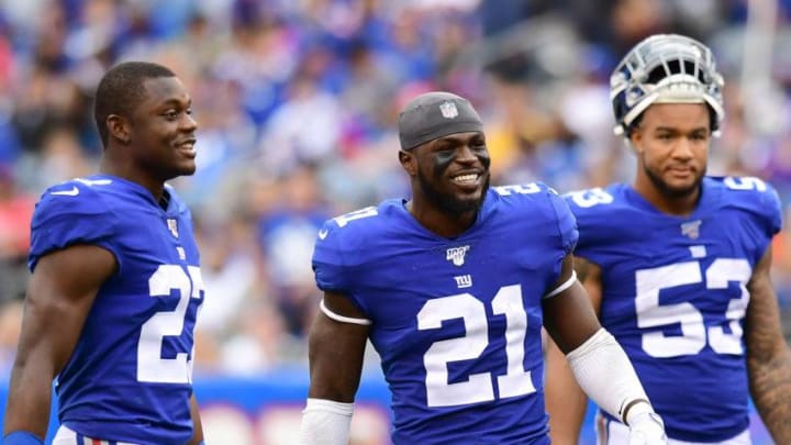 Jabrill Peppers #21, Oshane Ximines #53 and Deandre Baker #27, New York Giants. (Photo by Emilee Chinn/Getty Images)