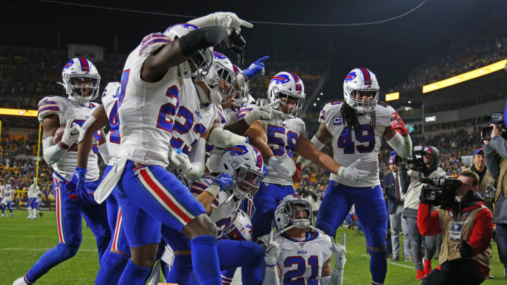 PITTSBURGH, PA – DECEMBER 15: Levi Wallace #39 of the Buffalo Bills celebrates with his defensive teammates after catching an interception in the fourth quarter against the Pittsburgh Steelers on December 15, 2019 at Heinz Field in Pittsburgh, Pennsylvania. (Photo by Justin K. Aller/Getty Images)
