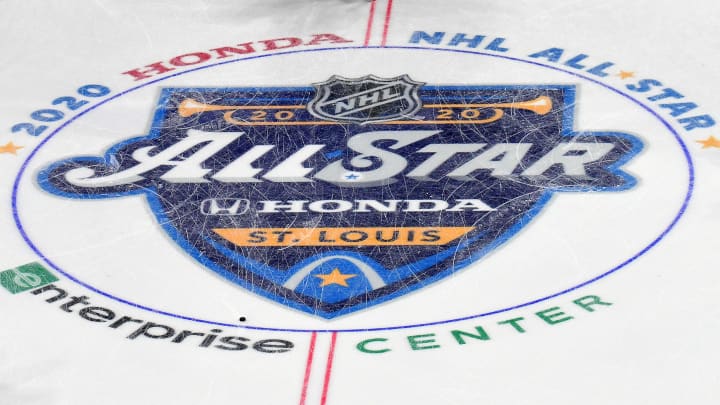 ST. LOUIS, MO. – JANUARY 25: The All-Star Game logo as seen before the NHL All-Star Game, at Enterprise Center, St. Louis, Mo., on January 25, 2020. Photo by Keith Gillett/Icon Sportswire via Getty Images)