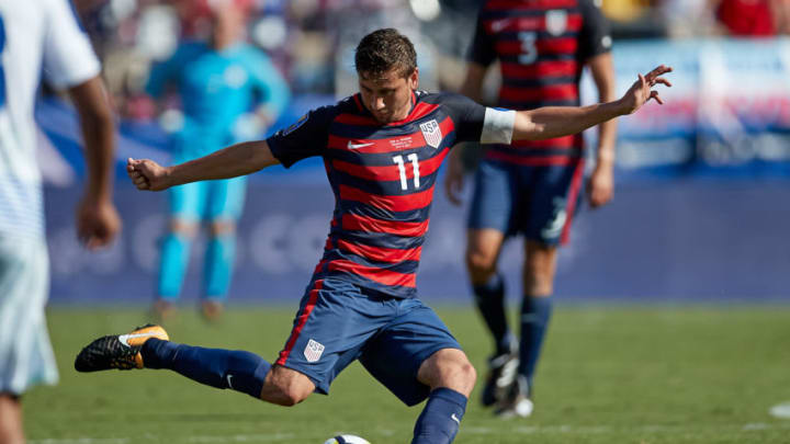 NASHVILLE, TN - MARCH 24: United States midfielder Alejandro Bedoya (11) kicks the ball during a CONCACAF Gold Cup Group B match between the United States v Panama at Nissan Stadium on July 08, 2017 in Nashville, Tennessee. (Photo by Robin Alam/Icon Sportswire via Getty Images)