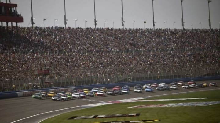 Mar 20, 2016; Fontana, CA, USA; General view of the start of the Auto Club 400 at Auto Club Speedway. Mandatory Credit: Kelvin Kuo-USA TODAY Sports