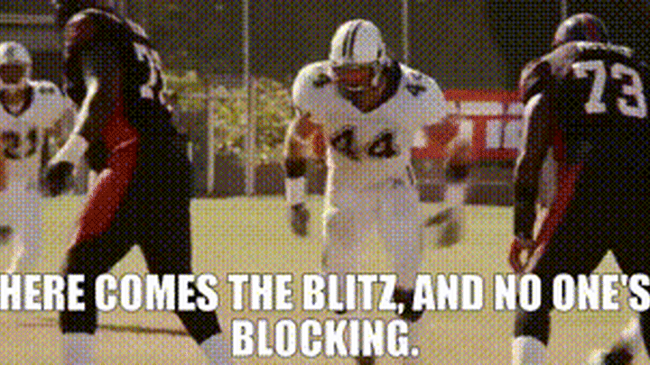 Here comes the blitz, and no one's blocking.