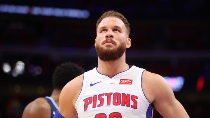 DETROIT, MICHIGAN – APRIL 09: Blake Griffin #23 of the Detroit Pistons looks on while playing the Memphis Grizzlies at Little Caesars Arena on April 09, 2019 in Detroit, Michigan. NOTE TO USER: User expressly acknowledges and agrees that, by downloading and or using this photograph, User is consenting to the terms and conditions of the Getty Images License Agreement. (Photo by Gregory Shamus/Getty Images)