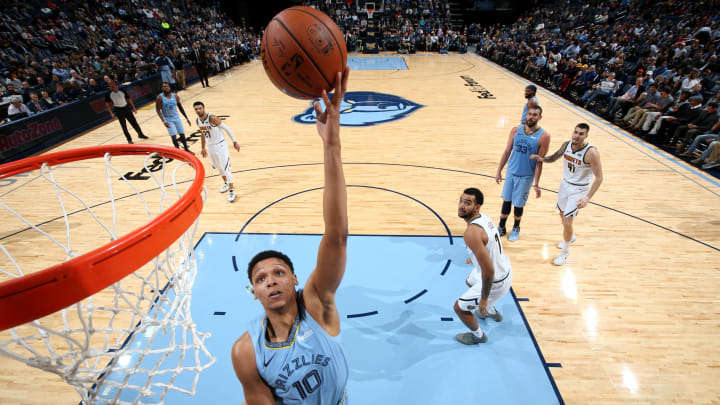 MEMPHIS, TN – NOVEMBER 7: Ivan Rabb #10 of the Memphis Grizzlies shoots the ball against the Denver Nuggets on November 7, 2018 at FedExForum in Memphis, Tennessee. NOTE TO USER: User expressly acknowledges and agrees that, by downloading and or using this photograph, User is consenting to the terms and conditions of the Getty Images License Agreement. Mandatory Copyright Notice: Copyright 2018 NBAE (Photo by Joe Murphy/NBAE via Getty Images)
