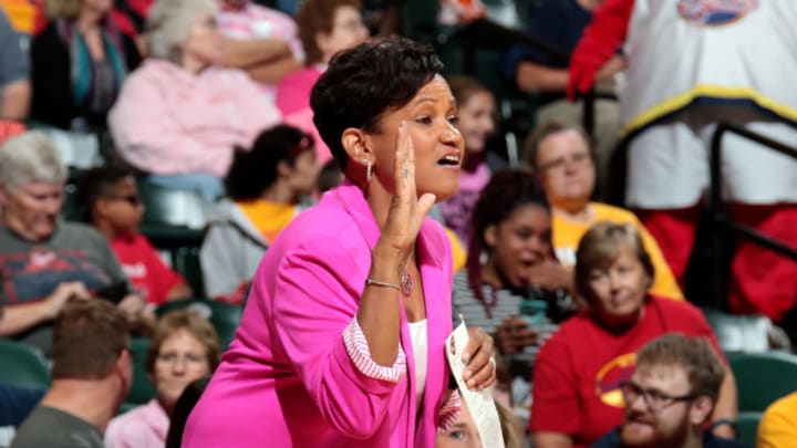 INDIANAPOLIS, IN - AUGUST 4: Pokey Chatman of the Indiana Fever calls out to her team during the game against the Chicago Sky during a WNBA game on August 4, 2017 at Bankers Life Fieldhouse in Indianapolis, Indiana. NOTE TO USER: User expressly acknowledges and agrees that, by downloading and or using this Photograph, user is consenting to the terms and conditions of the Getty Images License Agreement. Mandatory Copyright Notice: Copyright 2017 NBAE (Photo by Ron Hoskins/NBAE via Getty Images)