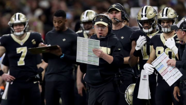 NEW ORLEANS, LOUISIANA - JANUARY 20: Head coach Sean Payton of the New Orleans Saints calls a play against the Los Angeles Rams in the NFC Championship game at the Mercedes-Benz Superdome on January 20, 2019 in New Orleans, Louisiana. (Photo by Jonathan Bachman/Getty Images)