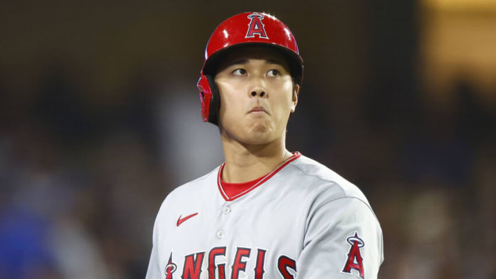 Shohei Ohtani #17 of the Los Angeles Angels at Dodger Stadium on July 07, 2023 in Los Angeles, California. (Photo by Ronald Martinez/Getty Images)