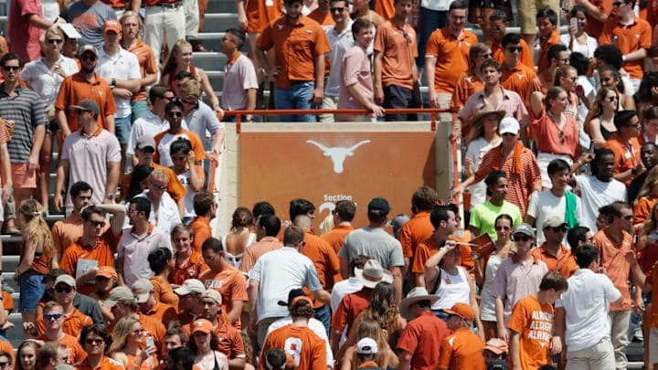 AUSTIN, TX - SEPTEMBER 02: Texas Longhorns fans make their way to the exits in the fourth quarter during the game against the Maryland Terrapins at Darrell K Royal-Texas Memorial Stadium on September 2, 2017 in Austin, Texas. (Photo by Tim Warner/Getty Images)
