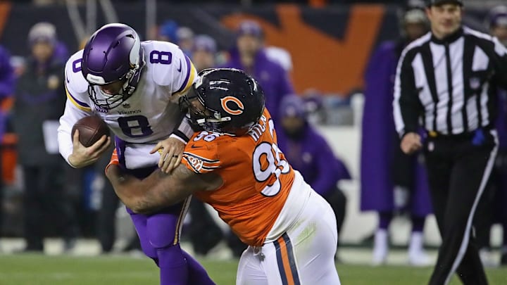 CHICAGO, IL - NOVEMBER 18: Akiem Hicks #96 of the Chicago Bears sacks Kirk Cousins #8 of the Minnesota Vikings at Soldier Field on November 18, 2018 in Chicago, Illinois. The Bears defeated the Vikings 25-20. (Photo by Jonathan Daniel/Getty Images)