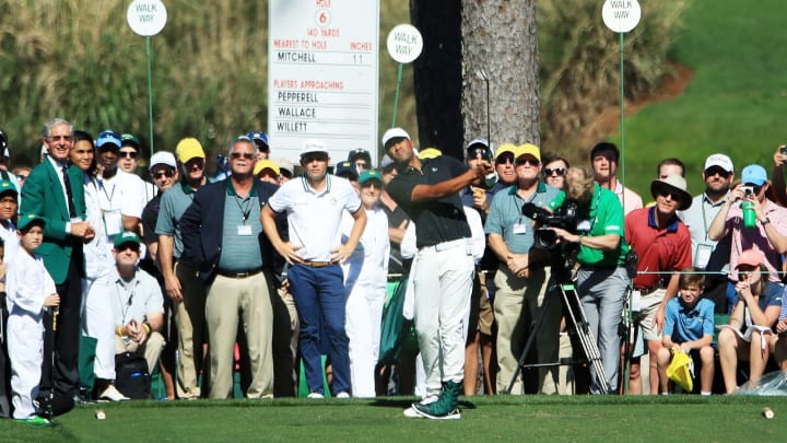 AUGUSTA, GEORGIA – APRIL 10: Tony Finau of the United States plays a shot during the Par 3 Contest prior to the Masters at Augusta National Golf Club on April 10, 2019 in Augusta, Georgia. (Photo by Andrew Redington/Getty Images)