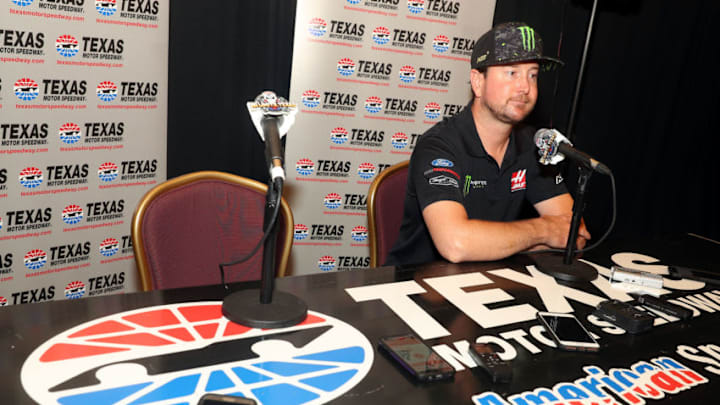 FORT WORTH, TX - FEBRUARY 28: Kurt Busch, driver of the No. 41 Ford Fusion for Stewart-Haas Racing, answers questions from the media during Media Day at Texas Motor Speedway on February 28, 2018 in Fort Worth, Texas. (Photo by Richard Rodriguez/Getty Images for Texas Motor Speedway)