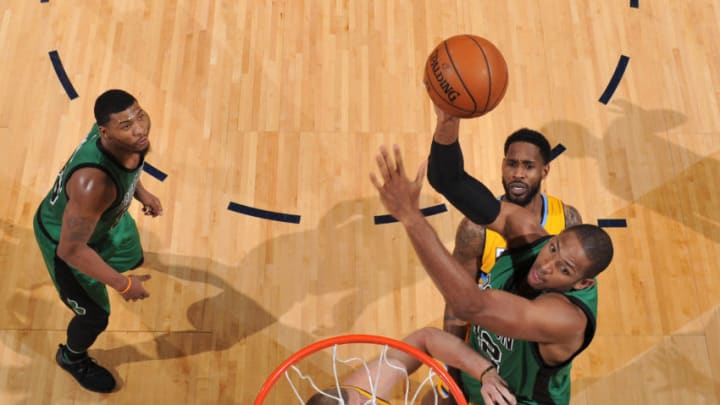 DENVER, CO - MARCH 10: Al Horford #42 of the Boston Celtics shoots the ball against the Denver Nuggets on March 10, 2017 at the Pepsi Center in Denver, Colorado. NOTE TO USER: User expressly acknowledges and agrees that, by downloading and/or using this Photograph, user is consenting to the terms and conditions of the Getty Images License Agreement. Mandatory Copyright Notice: Copyright 2017 NBAE (Photo by Garrett Ellwood/NBAE via Getty Images)