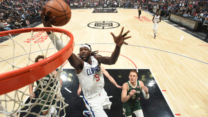 LOS ANGELES, CA – NOVEMBER 6: Montrezl Harrell #5 of the LA Clippers shoots the ball against the Milwaukee Bucks on November 6, 2019, at STAPLES Center in Los Angeles, California. (Photo by Andrew D. Bernstein/NBAE via Getty Images)