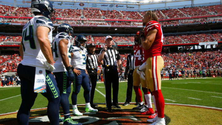Captains of the San Francisco 49ers and the Seattle Seahawks (Photo by Michael Zagaris/San Francisco 49ers/Getty Images)