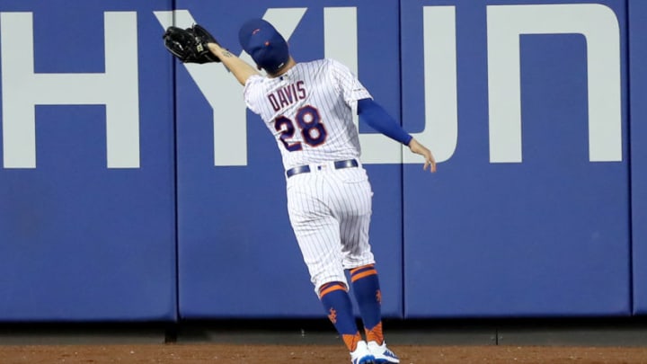 NEW YORK, NEW YORK - AUGUST 22: J.D. Davis #28 of the New York Mets catches a hit by Greg Allen #1 of the Cleveland Indians for the out tin the fourth inning at Citi Field on August 22, 2019 in the Flushing neighborhood of the Queens borough of New York City. (Photo by Elsa/Getty Images)