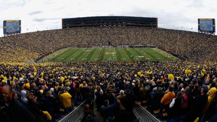 ANN ARBOR, MI - OCTOBER 17: General view as the Michigan Wolverines kick off to the Michigan State Spartans during the first quarter of the college football game at Michigan Stadium on October 17, 2015 in Ann Arbor, Michigan. (Photo by Christian Petersen/Getty Images)