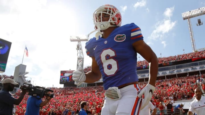 Oct 29, 2016; Jacksonville, FL, USA; Florida Gators defensive back Quincy Wilson (6) and teammates run out of the tunnel before the game against the Georgia Bulldogs at EverBank Field. Mandatory Credit: Kim Klement-USA TODAY Sports