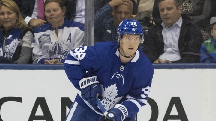 TORONTO, ON – OCTOBER 2: Leafs Rasmus Sandin looks to move the puck out of the Leaf end. Toronto Maple Leafs vs Ottawa Senators during 1st period play of NHL regular season action at Scotiabank Arena in Toronto. Toronto Star/Rick Madonik (Rick Madonik/Toronto Star via Getty Images)