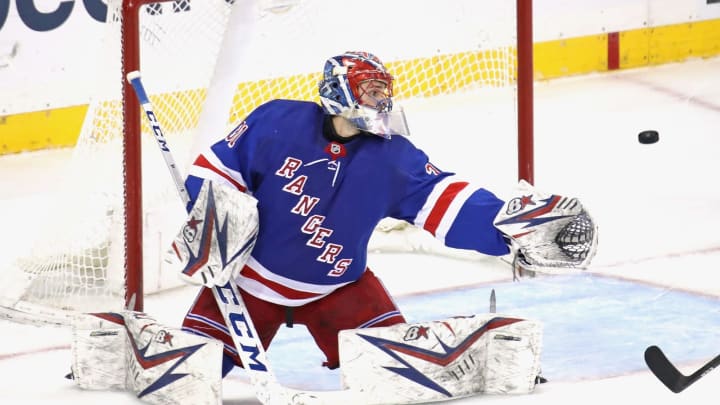 Igor Shesterkin #31 of the New York Rangers tends net (Photo by Bruce Bennett/Getty Images)