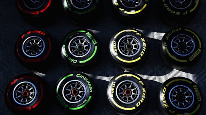 MONTMELO, SPAIN - MARCH 10: Pirelli tyres in the Paddock for Red Bull Racing during the final day of Formula One winter testing at Circuit de Catalunya on March 10, 2017 in Montmelo, Spain. (Photo by Mark Thompson/Getty Images)