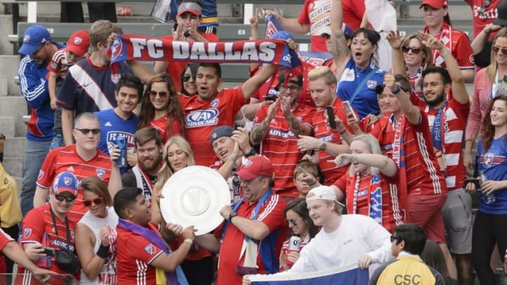 Oct 23, 2016; Carson, CA, USA; The FC Dallas fans hold the Supporter