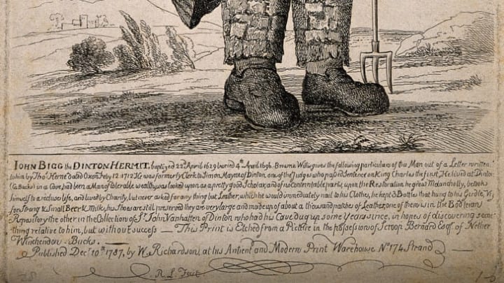 A 1787 etching of "eccentric hermit" John Bigg.