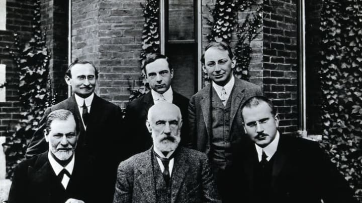 Sigmund Freud (far left), G. Stanley Hall, Carl Gustav Jung, and other luminaries at Clark University in 1909.
