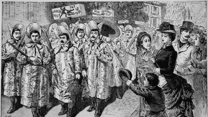 A satirical Belva Lockwood parade in New Jersey around 1884.