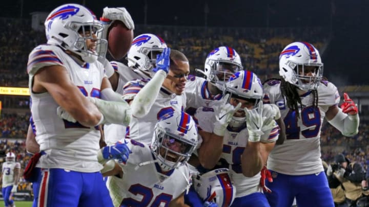 PITTSBURGH, PA - DECEMBER 15: Levi Wallace #39 of the Buffalo Bills celebrates with his defensive teammates after catching an interception in the fourth quarter against the Pittsburgh Steelers on December 15, 2019 at Heinz Field in Pittsburgh, Pennsylvania. (Photo by Justin K. Aller/Getty Images)