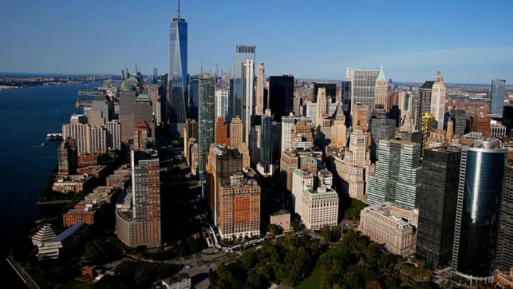 NEW YORK, NEW YORK - SEPTEMBER 22: Aerial view of Downtown Manhattan, New York City with the Skyline of the Financial District and 1WTC captured from above on September 22, 2020 in New York City. (Photo by Dominik Bindl/Getty Images)