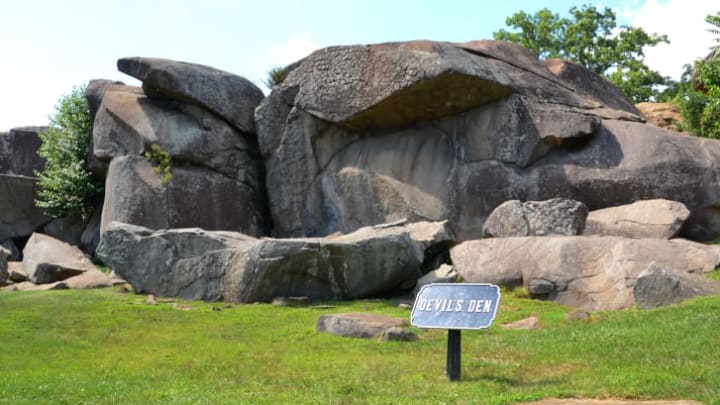 The group of rocks in Gettysburg, Pennsylvania known as Devil's Den.