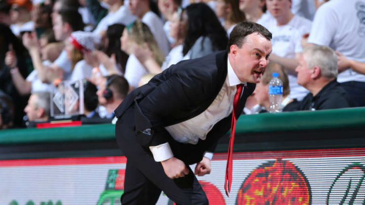 EAST LANSING, MI - FEBRUARY 02: Head coach Mark Archie Miller of the Indiana Hoosiers reacts during a game against the Michigan State Spartans in overtime at Breslin Center on February 2, 2019 in East Lansing, Michigan. (Photo by Rey Del Rio/Getty Images)