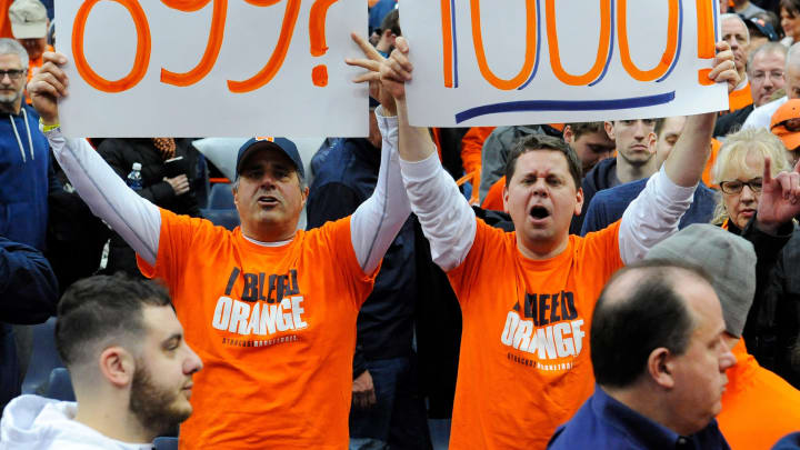 Feb 4, 2017; Syracuse, NY, USA; Syracuse Orange fans hold up signs following the game against the Virginia Cavaliers at the Carrier Dome. The Orange won 66-62. Mandatory Credit: Rich Barnes-USA TODAY Sports