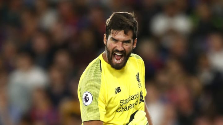 LONDON, ENGLAND - AUGUST 20: Alisson of Liverpool reacts during the Premier League match between Crystal Palace and Liverpool FC at Selhurst Park on August 20, 2018 in London, United Kingdom. (Photo by Julian Finney/Getty Images)